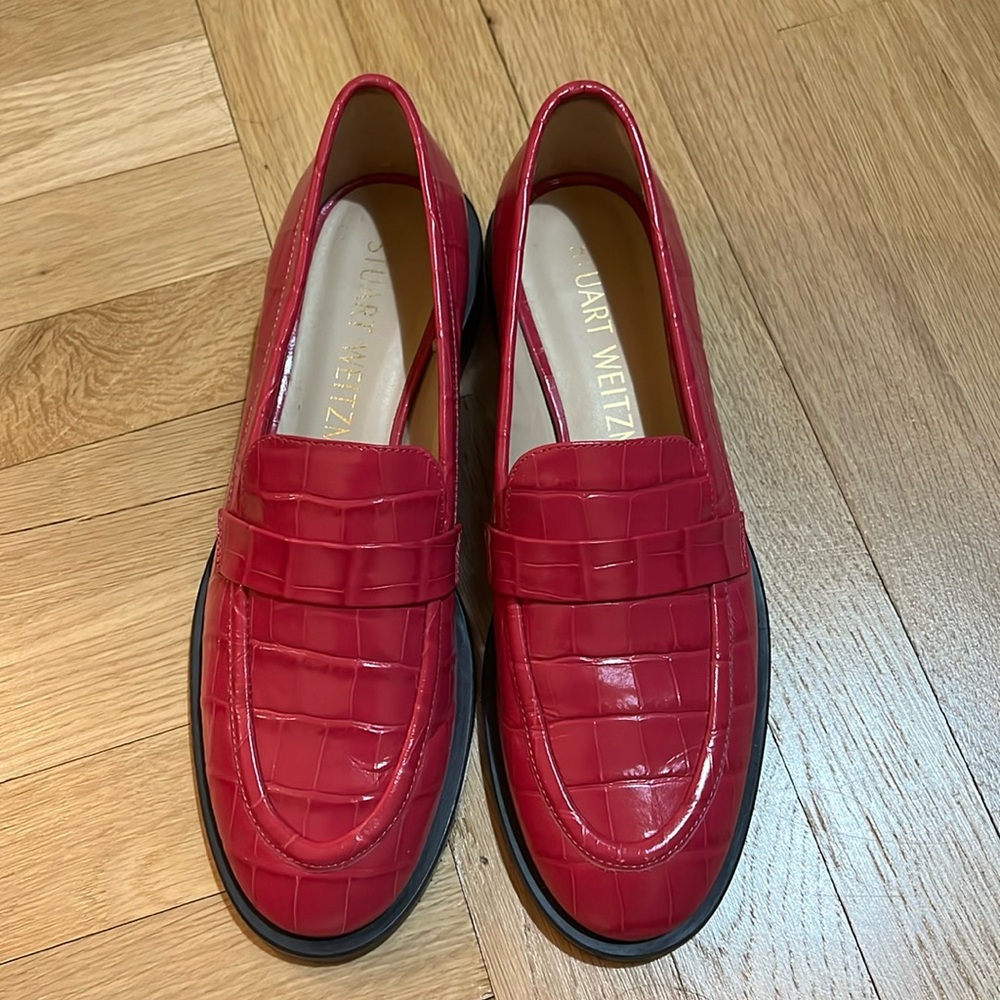 Stuart Weitzman Pink Crocodile Loafers (worn on once!)